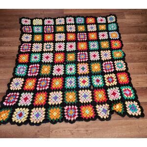 Granny Square throw  vintage blanket Afghan 56x55